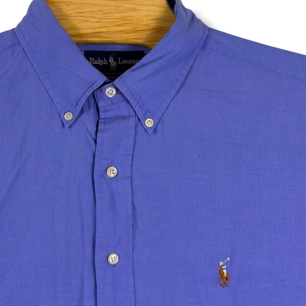 Ralph Lauren Button Down Shirt Men 17.5 XL Blue‎ Poplin Yarmouth Pinpoint Oxford